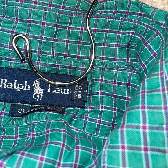 Ralph Lauren Vintage Button Shirt Men's Size Large Teal Green Pink Plaid Cotton - Picture 8 of 8